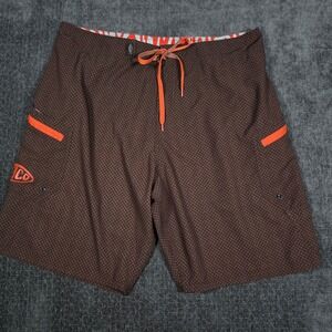 AFTCO Mens Fishing Board Shorts Brown Orange Geometric Print Size 36 Swim Trunks